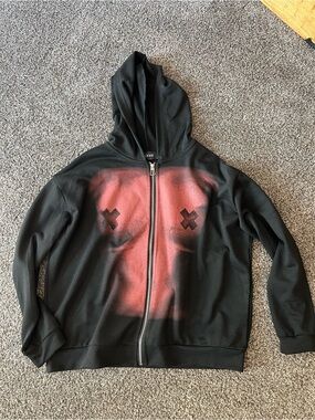 Cider Black Hoodie with Red Graphic Zip Sweatshirt